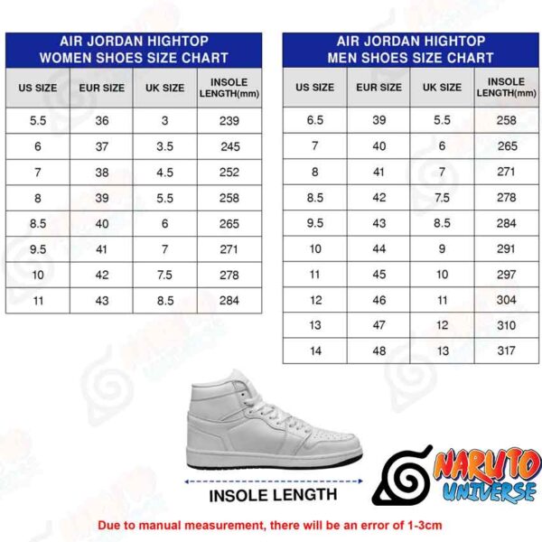 naruto shoes size chart